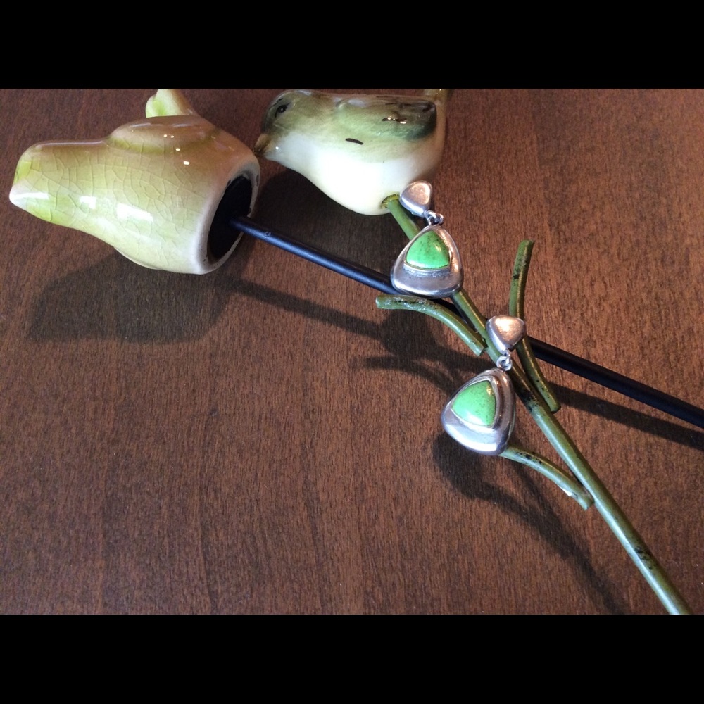 925 Sterling/Genuine Green Turquoise Earings